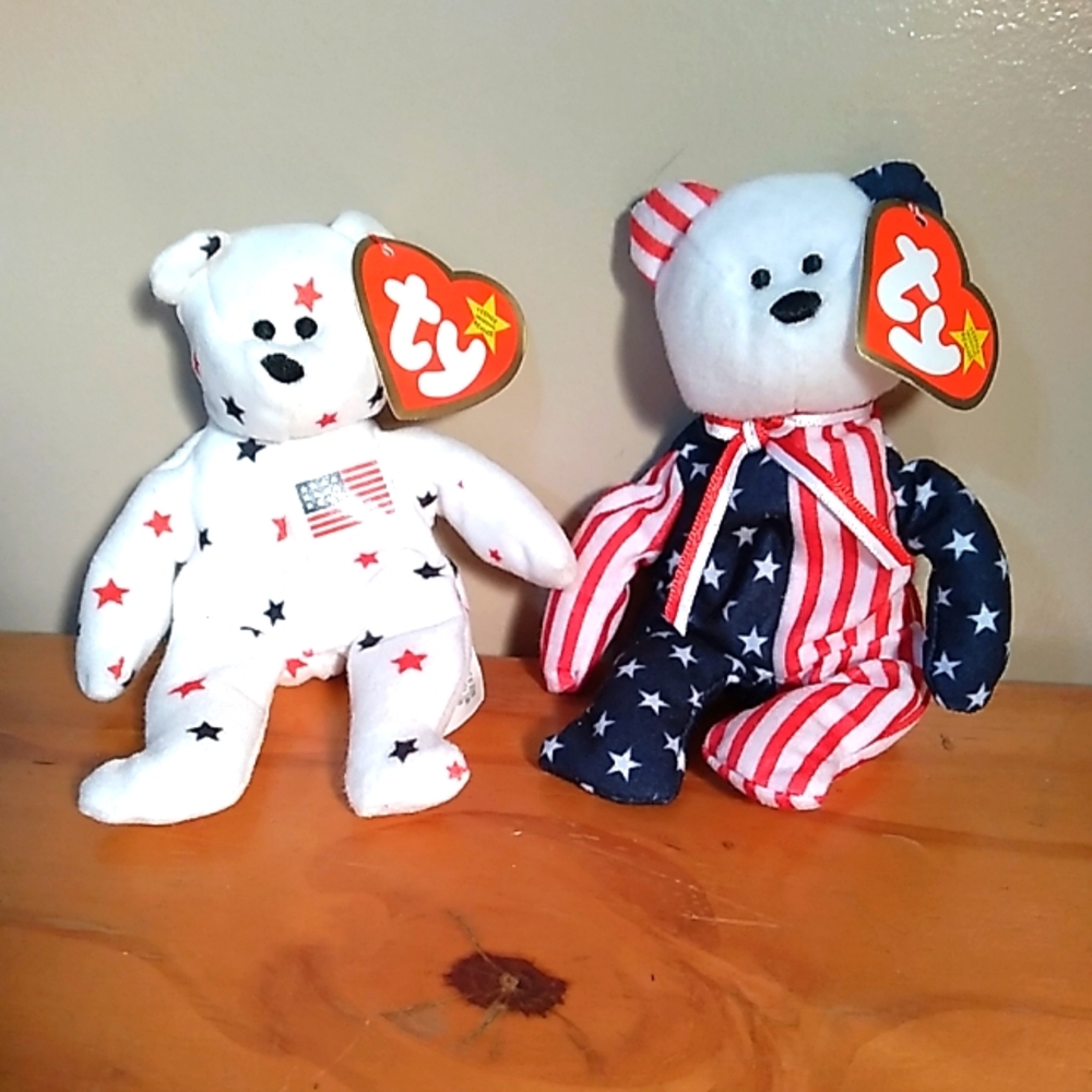 Ty Teenie 6" Beanie Babies Glory and Spangle Plush Toy American lot of 2